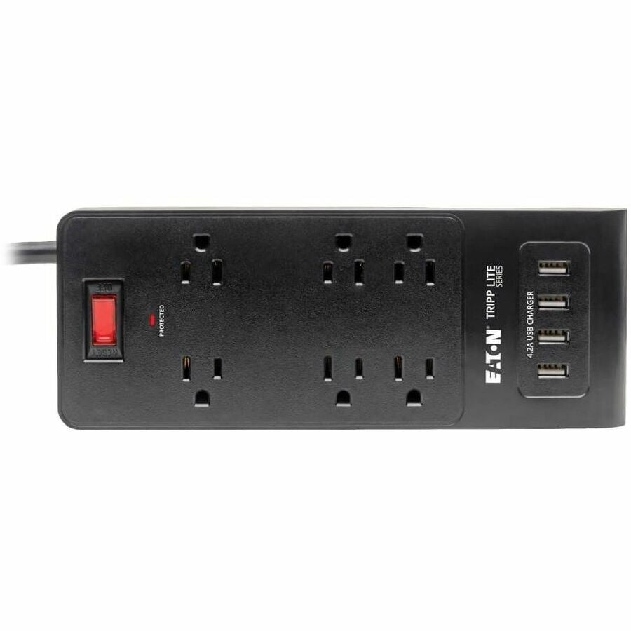 Eaton Tripp Lite Series 6-Outlet Surge Protector with 4 USB Ports (4.2A Shared) - 6 ft. (1.83 m) Cord, 900 Joules, Black