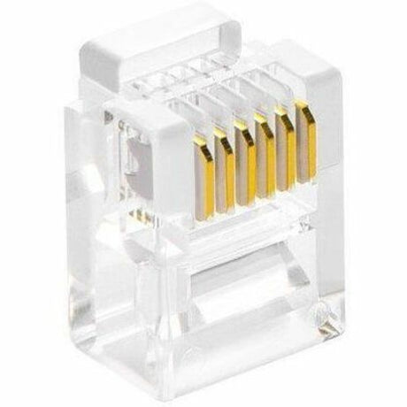 Monoprice 6P6C RJ12 Modular Plugs for Flat Solid/Stranded Cable, 1u, 2 Prongs Clear, 50-PK
