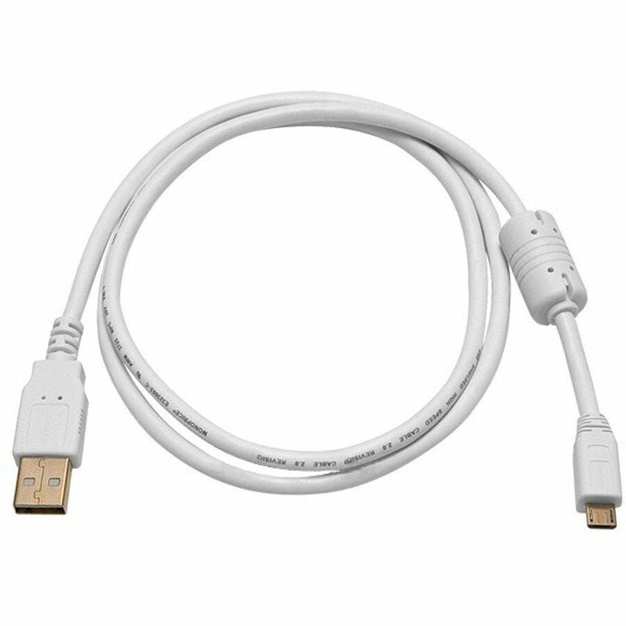 Monoprice USB-A to Micro B 2.0 Cable - 5-Pin, 28/24AWG, Gold Plated, White, 3ft