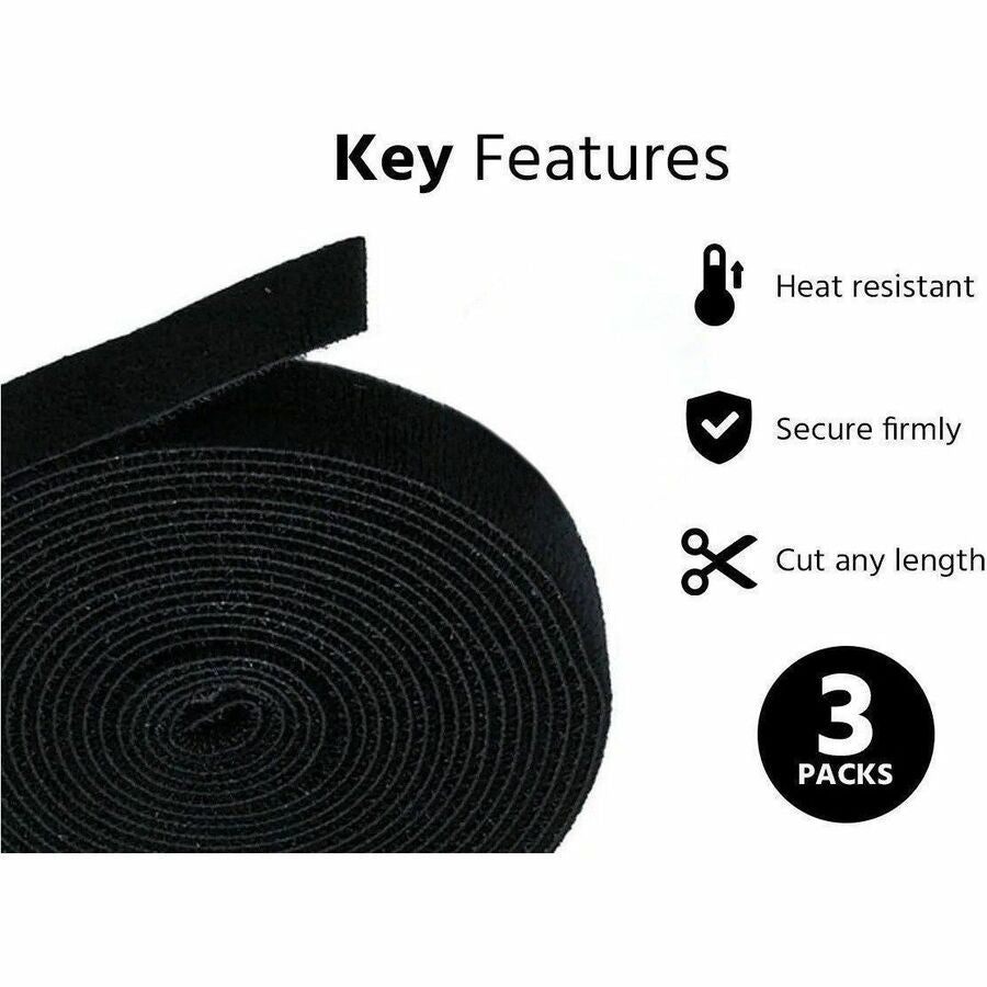 Monoprice 3-Pack Hook and Loop Fastening Tape 5 yard/roll, 0.75in, Black