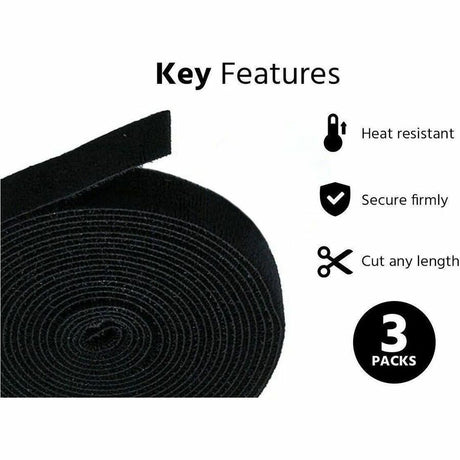 Monoprice 3-Pack Hook and Loop Fastening Tape 5 yard/roll, 0.75in, Black