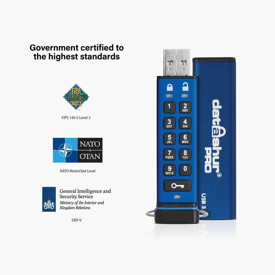 iStorage datAshur PRO 4 GB | Secure Flash Drive | FIPS 140-2 Level 3 Certified| NLNCSA DEP-V Certified | NATO Restricted Certified | PIN protected | Dust/Water Resistant