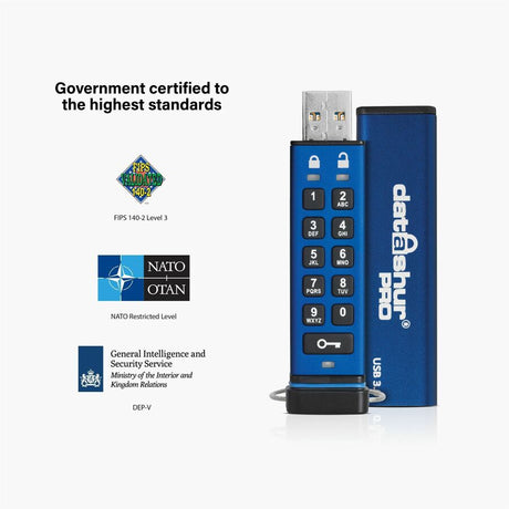 iStorage datAshur PRO 4 GB | Secure Flash Drive | FIPS 140-2 Level 3 Certified| NLNCSA DEP-V Certified | NATO Restricted Certified | PIN protected | Dust/Water Resistant