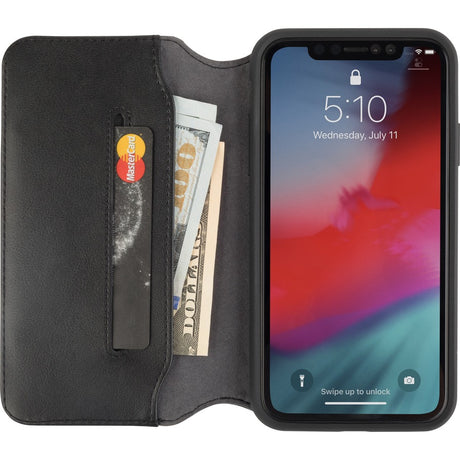 This stylish folio-style vegan leather wallet case can carry your cards and cash, while protecting your iPhone. With a simple flip, Overture turns into a convenient stand for watching videos and browsing the web.