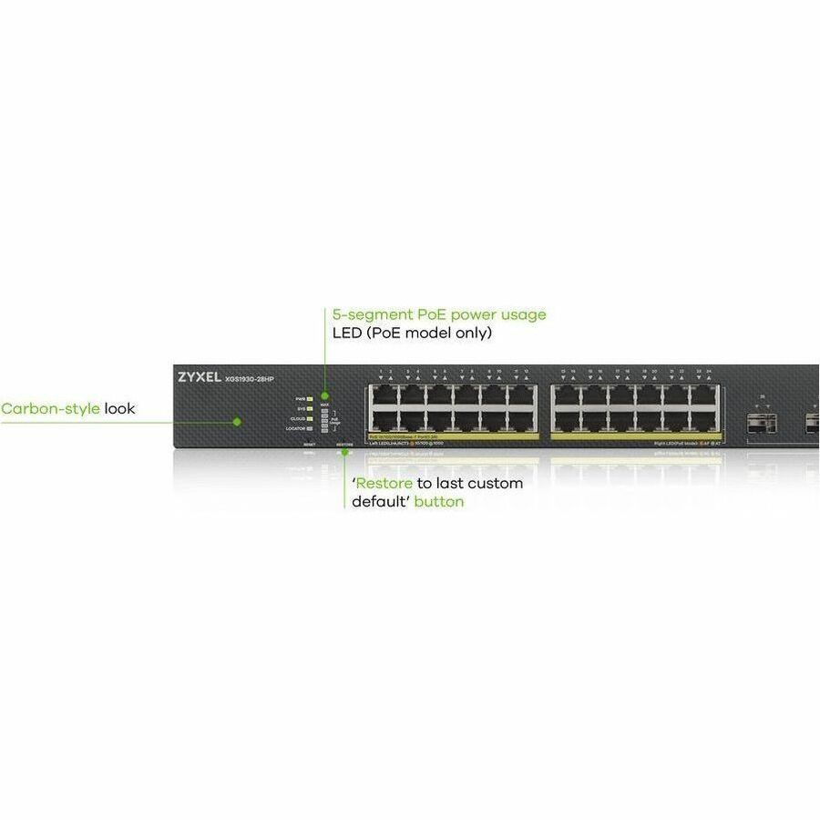 ZYXEL XGS1930-28HP 24-Port Gigabit Smart Nebula Cloud Managed PoE Switch | 24 PoE+ Ports at 375W with 4 SFP+ 10G Uplinks