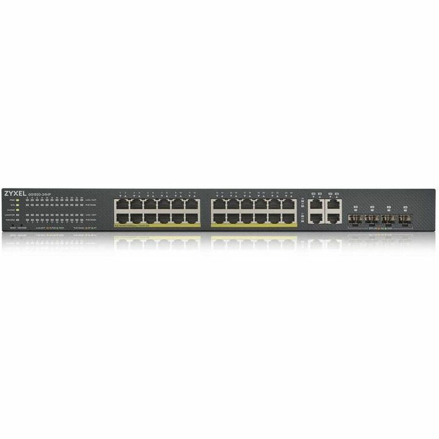 ZYXEL GS1920-24HPv2 24-Port Gigabit Smart Nebula Cloud Managed PoE Switch | 24 PoE+ Ports at 375W with 4 SFP Uplinks | TAA Compliant