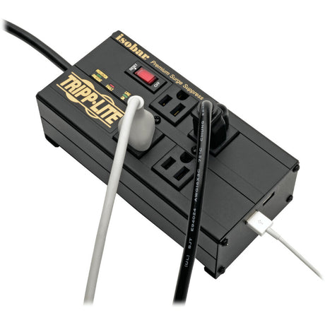 Eaton Tripp Lite Series Isobar 4-Outlet Surge Protector, 8 ft. (2.43 m) Cord, Right-Angle Plug, 3330 Joules, 2 USB Ports, Metal Housing