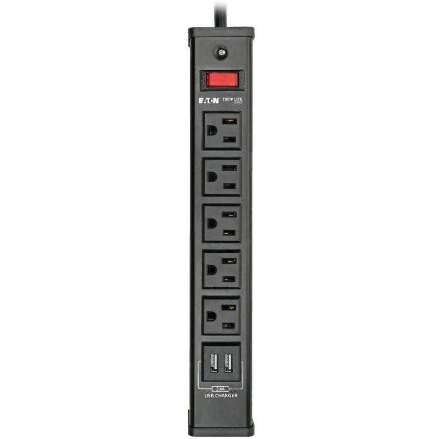 Eaton Tripp Lite Series 5-Outlet Surge Protector with 2 USB Ports (3.4A Shared) - 6 ft. (1.83 m) Cord, 450 Joules, Metal Housing