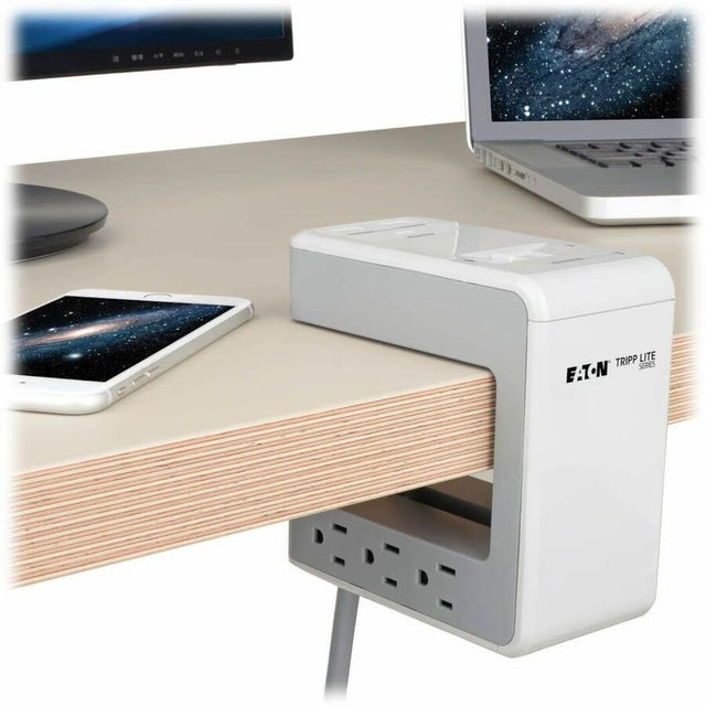 Eaton Tripp Lite Series 6-Outlet Surge Protector w/2 USB-A (4.8A Shared) & 1 USB-C (3A) - 8 ft. (2.43 m) Cord, 1080 Joules, Desk Clamp