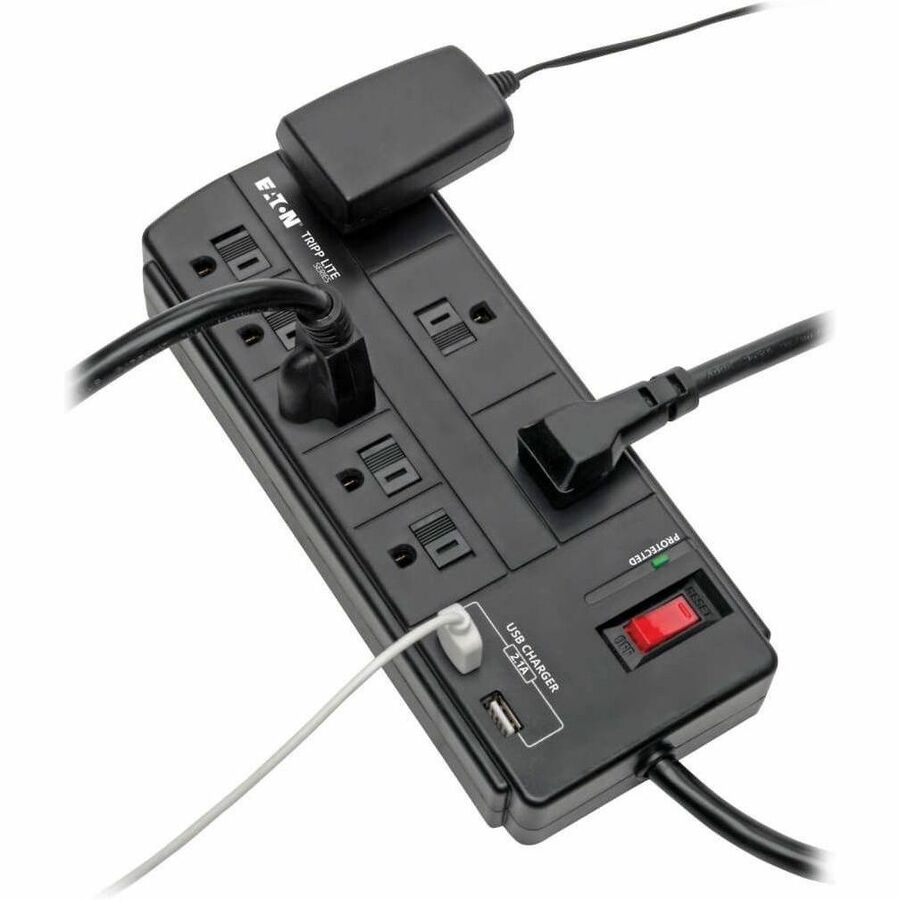Eaton Tripp Lite Series 8-Outlet Surge Protector with 2 USB Ports (2.1A Shared) - 8 ft. (2.43 m) Cord, 1200 Joules, Black