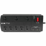 Eaton Tripp Lite Series 8-Outlet Surge Protector with 2 USB Ports (2.1A Shared) - 8 ft. (2.43 m) Cord, 1200 Joules, Black