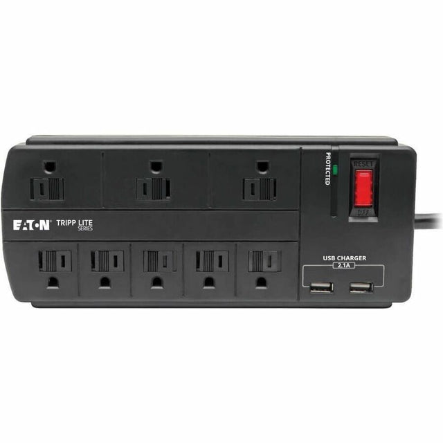Eaton Tripp Lite Series 8-Outlet Surge Protector with 2 USB Ports (2.1A Shared) - 8 ft. (2.43 m) Cord, 1200 Joules, Black