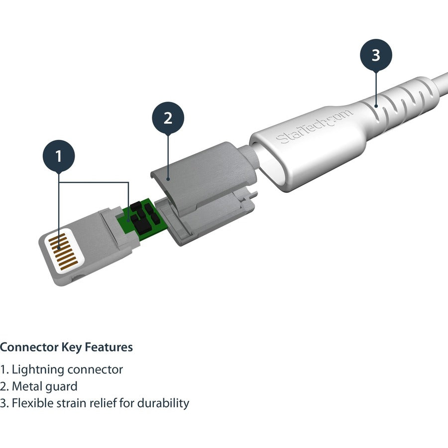 StarTech.com 3 foot/1m Durable White USB-A to Lightning Cable, Rugged Heavy Duty Charging/Sync Cable for Apple iPhone/iPad MFi Certified
