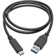 Eaton Tripp Lite Series USB-C to USB-A Cable (M/M), USB 3.2 Gen 2 (10 Gbps), USB-IF Certified, Thunderbolt 3 Compatible, 3 ft. (0.91 m)
