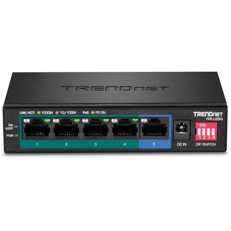 TRENDnet 5-Port Gigabit Long Range PoE+ Switch, 4 x Gigabit PoE+ Ports, 1 x Gigabit Port, 32W PoE Budget, 10Gbps Switching Capacity, Extends PoE+ 200m (656 ft), Lifetime Protection, Black, TPE-LG50