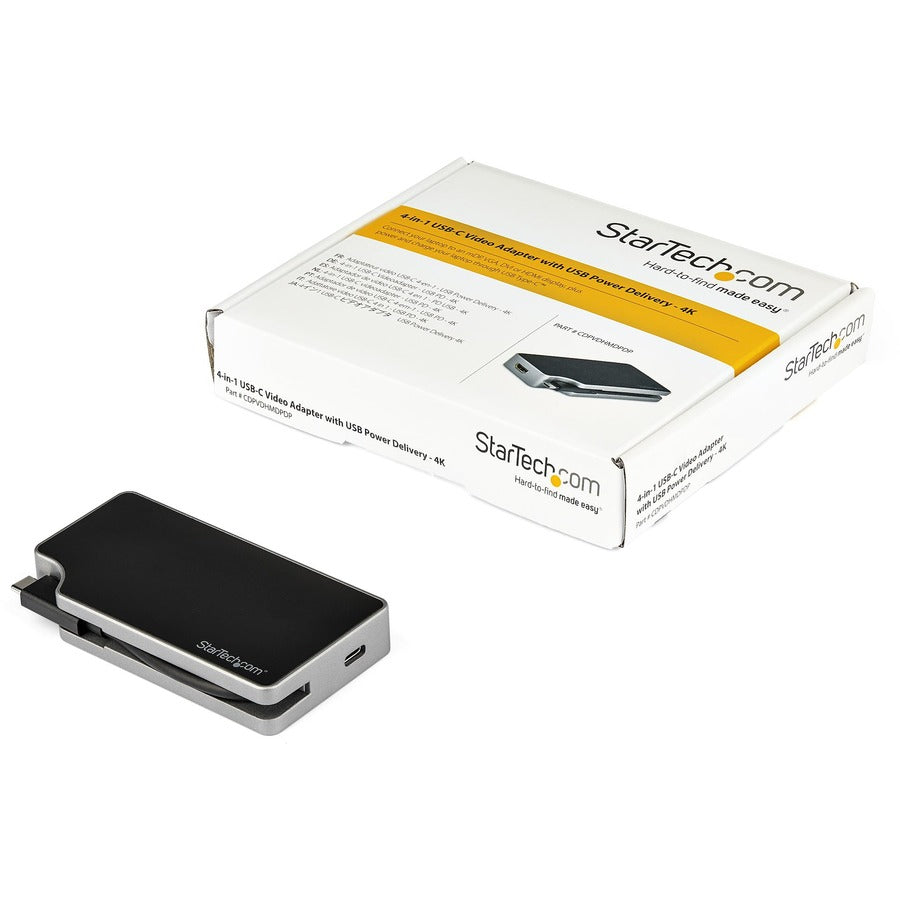 StarTech.com USB C Multiport Video Adapter 4-in-1 - 95W Power Delivery - Space Gray - Aluminum - 4K60Hz - Wrap-Around Cable - USB C Adapter (CDPVDHMDPDP)