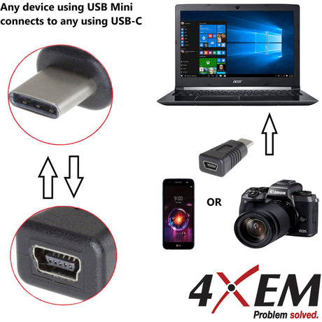 4XEM USB Type-C to USB Type-B Mini Adaptor