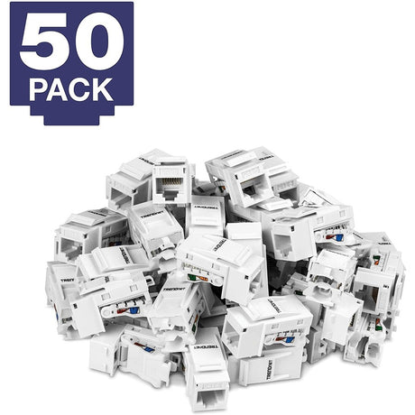 TRENDnet Cat6 Keystone Jack 50-Pack Bundle, TC-K50C6, Compatible with Cat5/Cat5e/Cat6 Cabling Cat6 RJ45 Keystone Jacks, Use with the TC-KP24 or TC-KP48 Blank Keystone Patch Panels (Sold Separately)