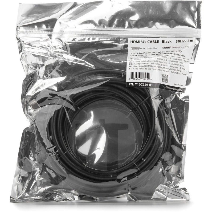 Rocstor Premium 30ft 4K High Speed HDMI to HDMI M/M Cable - Ultra HD HDMI 2.0 Supports 4k x 2k at 60Hz with resolutions up to 3840x2160p and 18Gbps Bandwidth - HDMI 2.0 to HDMI 2.0 Male/Male - HDMI 2.0 for HDTV, DVD Player - 30ft (9.1m) - 1 Retail Pack -