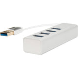 Rocstor Premium Portable 4 Port SuperSpeed Mini USB 3.0 Hub - Aluminum Silver - USB - External - 4 USB Ports Female - 4 USB 3.0 Ports - PC, Mac - 6 in Mini Hub with Built-in SuperSpeed Cable 5Gbps