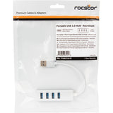 Rocstor Premium Portable 4 Port SuperSpeed Mini USB 3.0 Hub - Aluminum Silver - USB - External - 4 USB Ports Female - 4 USB 3.0 Ports - PC, Mac - 6 in Mini Hub with Built-in SuperSpeed Cable 5Gbps