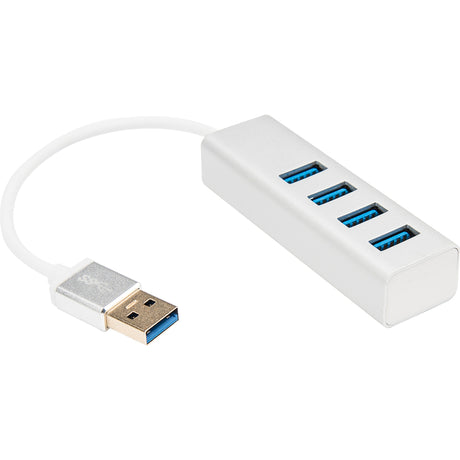 Rocstor Premium Portable 4 Port SuperSpeed Mini USB 3.0 Hub - Aluminum Silver - USB - External - 4 USB Ports Female - 4 USB 3.0 Ports - PC, Mac - 6 in Mini Hub with Built-in SuperSpeed Cable 5Gbps