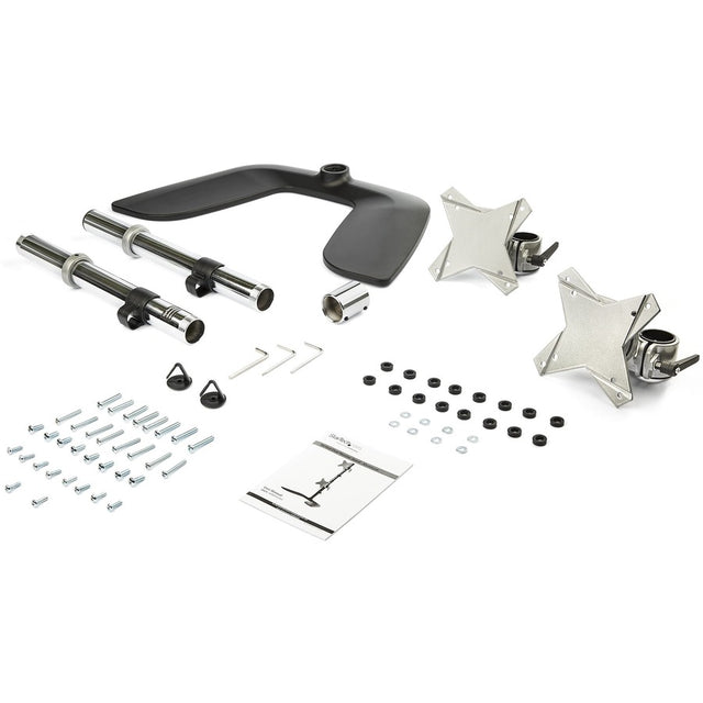 StarTech.com Vertical Dual Monitor Stand, Free Standing Height Adjustable Stacked Monitor Stand up to 27" (17.6lb/8kg) VESA Mount Displays