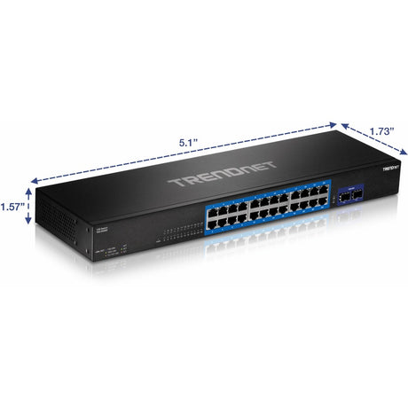 TRENDnet 24-Port Gigabit Switch with 2 X 10G SFP+ Slots; Fanless Design; 19 1U Rack mountable; TEG-30262