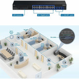 TRENDnet 24-Port Gigabit Switch with 2 X 10G SFP+ Slots; Fanless Design; 19 1U Rack mountable; TEG-30262