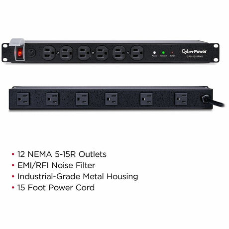 CyberPower CPS1215RMS Rackbar 12 - Outlet Surge Protector with 1800 J Surge Suppression