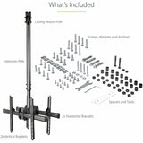 StarTech.com Dual TV Ceiling Mount, Back-to-Back Hanging Dual Screen VESA Pole Mount for 32"-75" TVs - Height Adjustable Telescopic Pole
