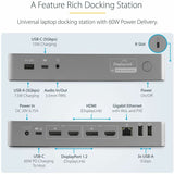 StarTech.com USB-C & USB-A Dock - Hybrid Universal Laptop Docking Station with Dual Monitor Display 4K 60Hz HDMI & DisplayPort - 60W PD
