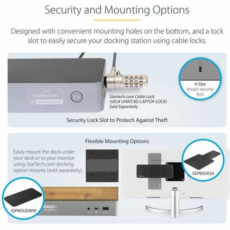 StarTech.com USB-C & USB-A Dock - Hybrid Universal Laptop Docking Station with Dual Monitor Display 4K 60Hz HDMI & DisplayPort - 60W PD