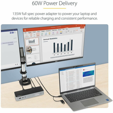 StarTech.com Universal Laptop Docking Station, Hybrid USB-C & USB-A Dock, Dual 4K DP & HDMI, 60W PD, Mac / Windows / Chrome OS, GbE