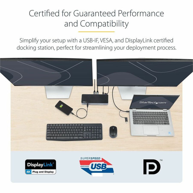 StarTech.com USB-C & USB-A Dock - Hybrid Universal Laptop Docking Station w/ 100W Power Delivery - Dual Monitor 4K 60Hz HDMI & DisplayPort