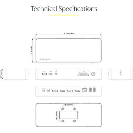 StarTech.com USB-C & USB-A Dock - Hybrid Universal Laptop Docking Station w/ 100W Power Delivery - Dual Monitor 4K 60Hz HDMI & DisplayPort