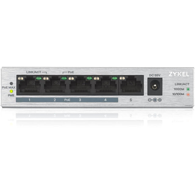 Zyxel 5 Port Gigabit Ethernet Unmanaged POE+ Switch | 4 x PoE+ @ 60W | Plug & Play | Sturdy Metal Housing | Desktop or Wall-Mount | Fanless | Lifetime Warranty | Ethernet Splitter | GS1005HP