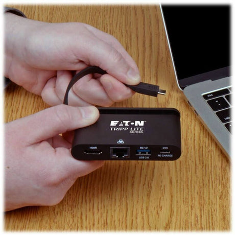 Eaton Tripp Lite Series USB-C Multiport Adapter - 4K HDMI, USB 3.x (5Gbps) Hub Port, GbE, Self-Storing Cable, 100W PD Charging, Black