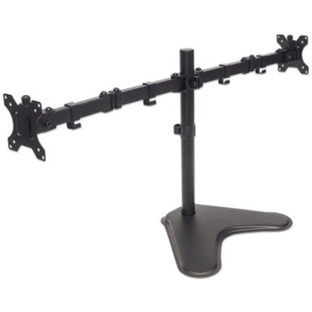 Manhattan TV & Monitor Mount, Desk, Double-Link Arms, 2 screens, Screen Sizes: 10-27" , Black, Stand Assembly, Dual Screen, VESA 75x75 to 100x100mm, Max 8kg (each), Lifetime Warranty