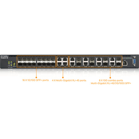 ZYXEL XS3800-28 24-port 10G Multi-Gigabit L3 Managed Aggregation Switch with 16 SFP+ 10G Ports, 8 10G Combo (SFP+/RJ-45) Ports and 4 10G Ethernet Ports