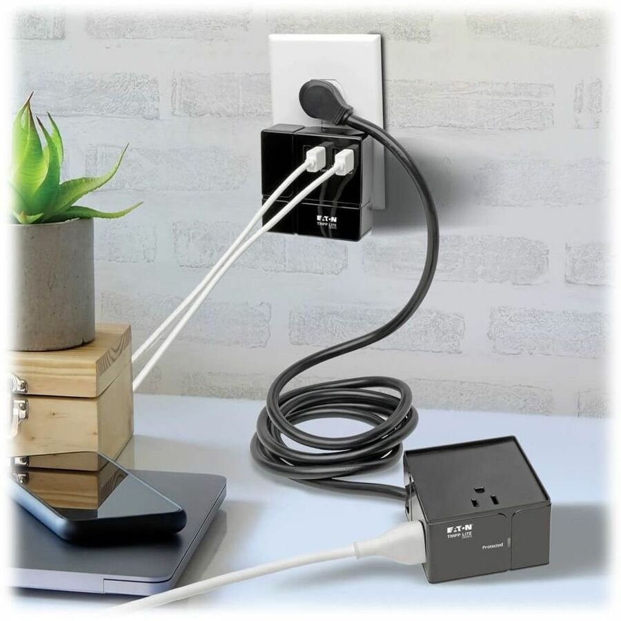 Eaton Tripp Lite Series Protect It! 3-Outlet Power Cube Surge Protector - 6 USB-A Ports (7.2A Shared), 6 ft. (1.83 m) Cord, 540 Joules, Black