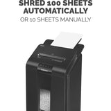 Fellowes&reg; AutoMax&trade; 100M Micro-Cut Commercial Office Auto Feed 2-in-paper shredder with 100-Sheet Capacity