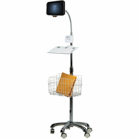 CTA Digital Heavy-Duty Gooseneck Floor Stand with VESA Plate and Storage Basket for 7-14 Inch Tablets