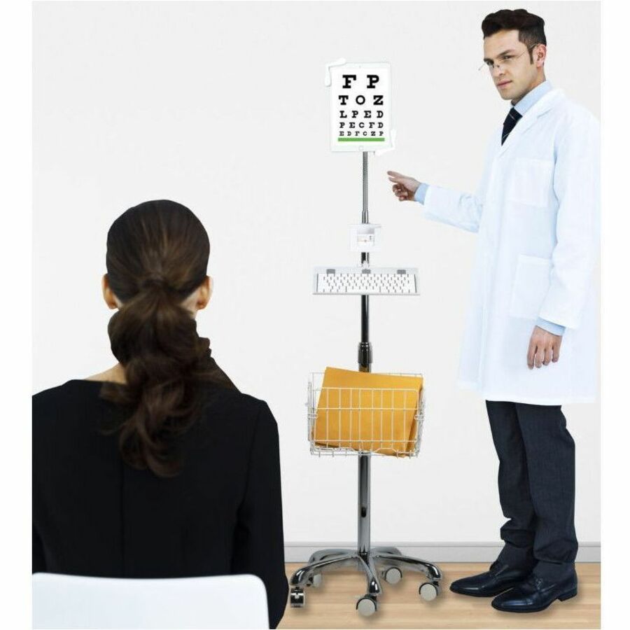 CTA Digital Heavy-Duty Gooseneck Floor Stand with VESA Plate and Storage Basket for 7-14 Inch Tablets