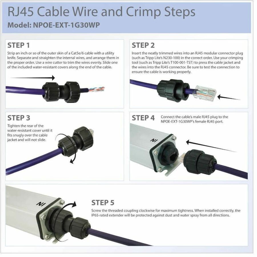 Eaton Tripp Lite Series Gigabit Ethernet PoE/PoE+ Extender, Water Resistant - Cat5e/6/6a, IP65, IEEE 802.3at/af, 30W, 1 Port