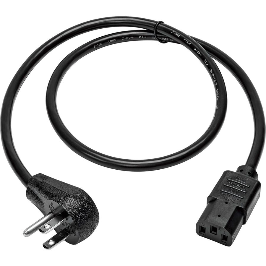 Eaton Tripp Lite Series Desktop Computer AC Power Cord, Right-Angle NEMA 5-15P to C13 - 10A, 125V, 18 AWG, 10 ft. (3.05 m), Black