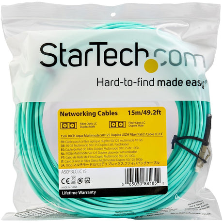 StarTech.com 15m (50ft) LC/UPC to LC/UPC OM3 Multimode Fiber Optic Cable, Full Duplex 50/125 Zipcord, 100G, LSZH Fiber Jumper Cord
