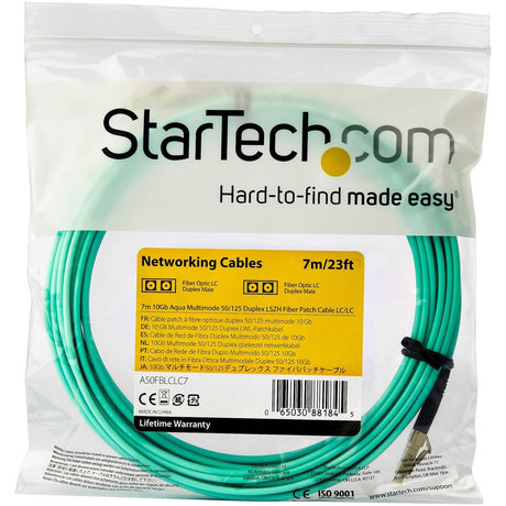 StarTech.com 7m (22ft) LC/UPC to LC/UPC OM3 Multimode Fiber Optic Cable, Full Duplex 50/125 Zipcord, 100G, LSZH Fiber Jumper Cord