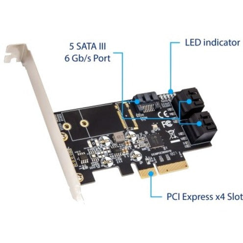 IO Crest 5 port Non-RAID SATA III 6Gbp/s PCI-e x4 Controller Card
