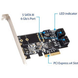 IO Crest 5 port Non-RAID SATA III 6Gbp/s PCI-e x4 Controller Card